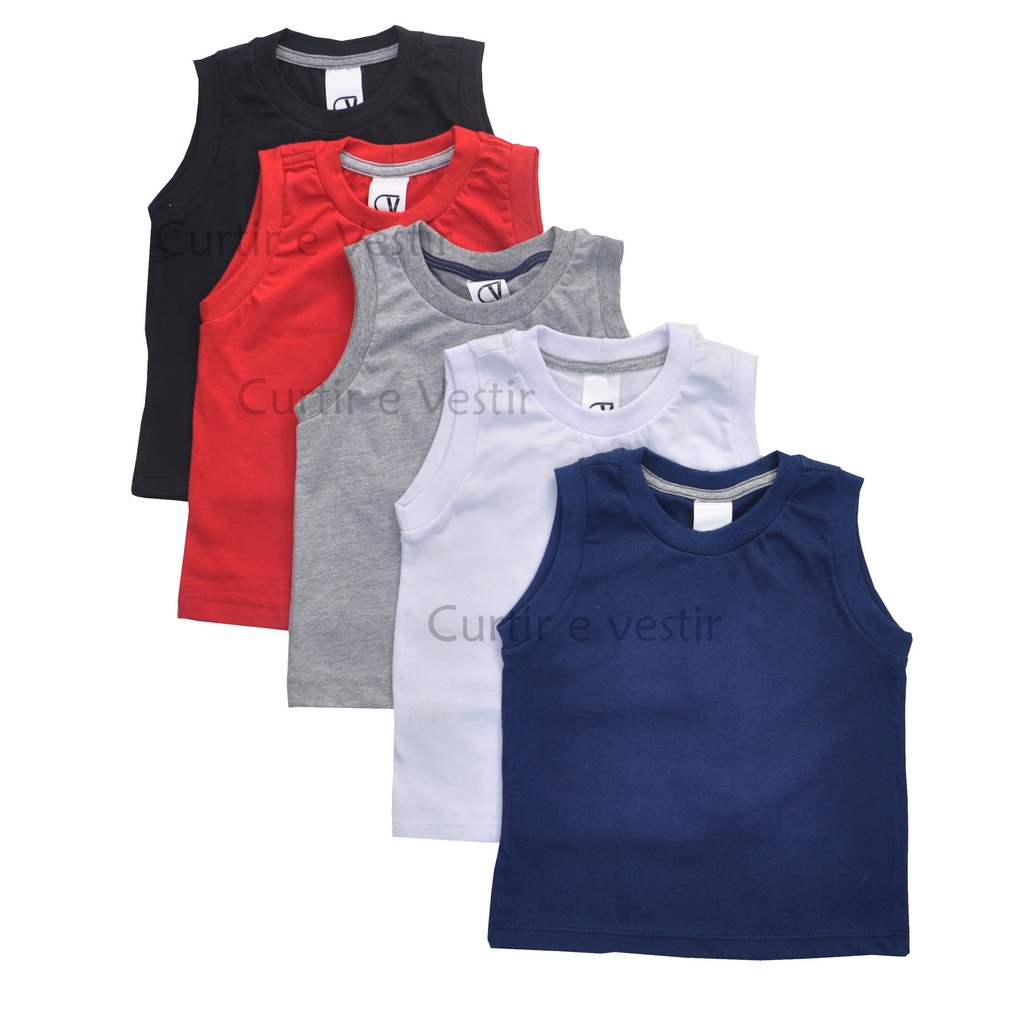 Kit c/5 Regatas de bebês 100% algodão alta qualidade em Oferta na Shopee