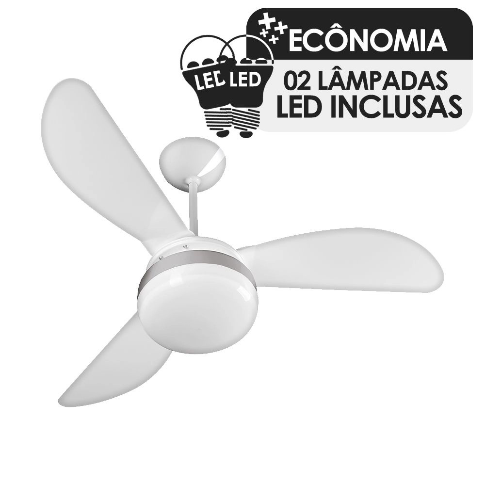 Ventilador de Teto Ventisol Fênix Branco Silver 3 Pás 02 Lâmpadas Led Inclusas - 220v em Oferta na Shopee