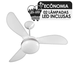 Ventilador de Teto Ventisol Fênix Branco Silver 3 Pás 02 Lâmpadas Led Inclusas - 220v