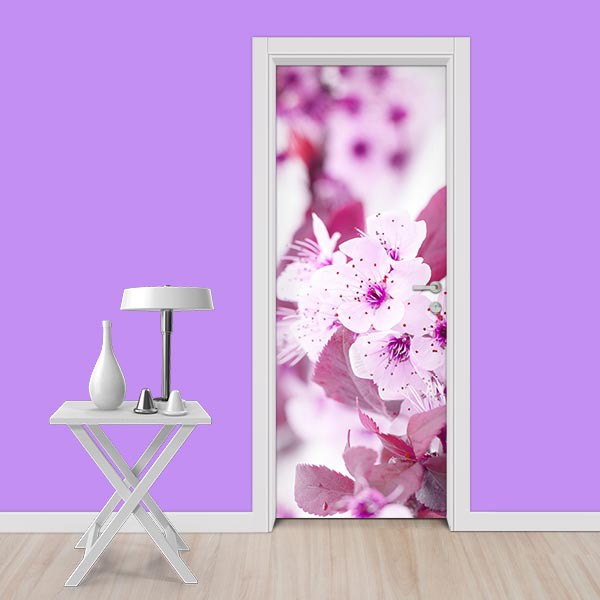 Adesivo De Porta - Flores Cerejeiras E Flor Aquarela