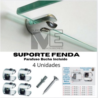 4 Suportes Tipo Fenda para prateleiras de vidro/madeira com parafusos e buchas incluidos em Oferta na Shopee