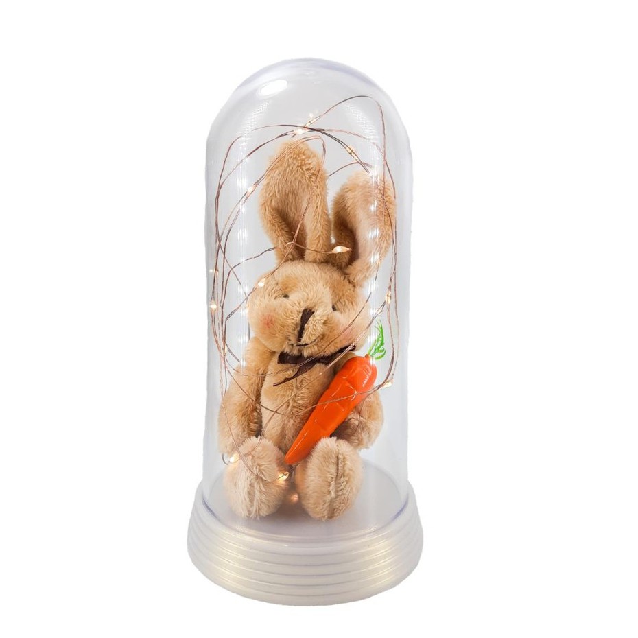 Luminária Cúpula Redoma Coelho de Páscoa Pelúcia Cenoura Coelhinho Grande 20 cm