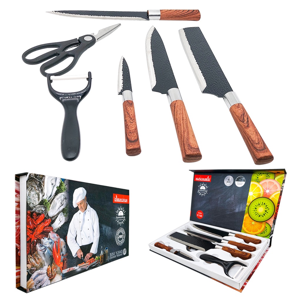 Kit de Facas Para Churrasco Aço Inox Para Açougue Chef Cozinha Profissional Cutelo Faqueiro