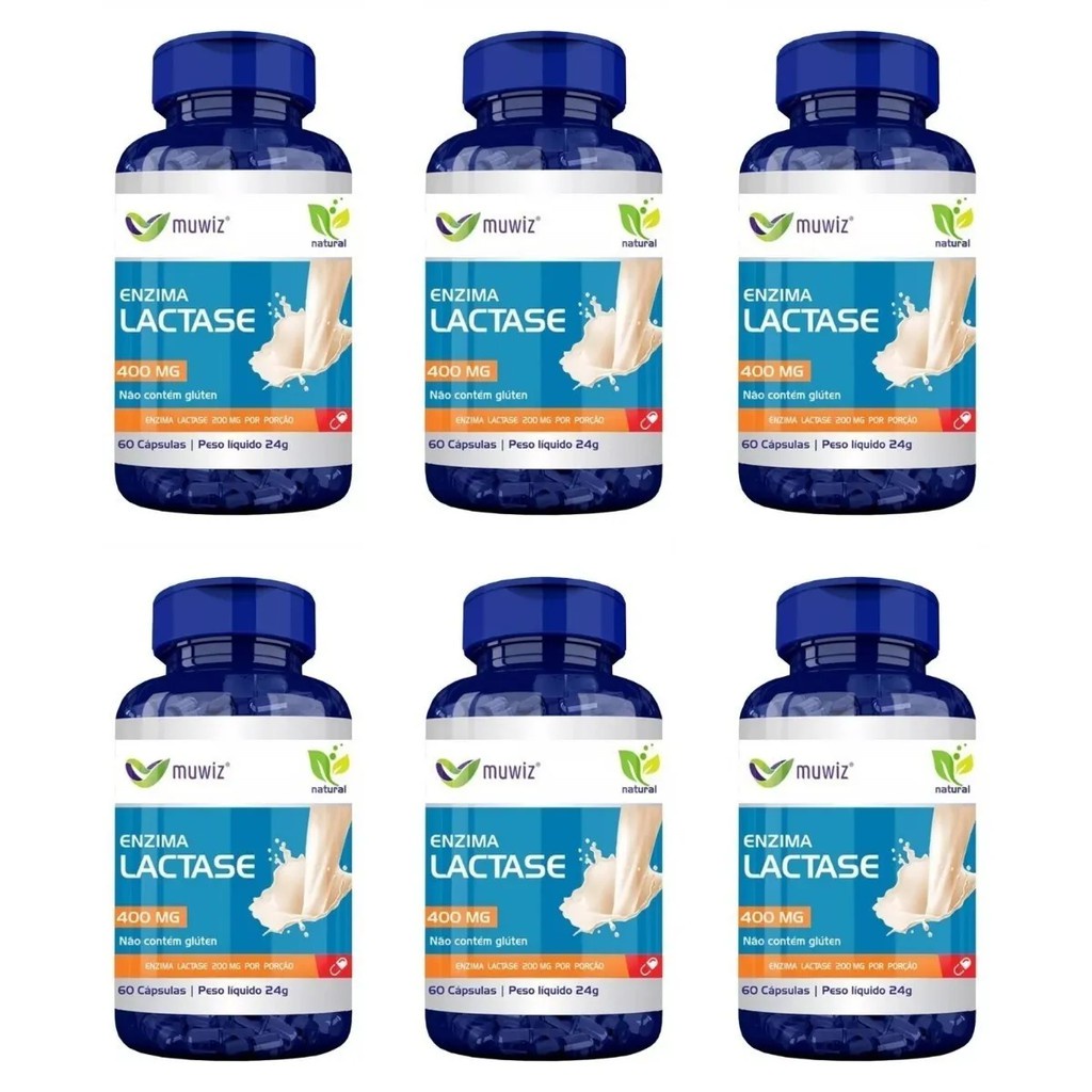 Kit 6x Enzima Lactase Muwiz 60 Caps 400mg (Tratamento p/ 6 meses) - Produto Original