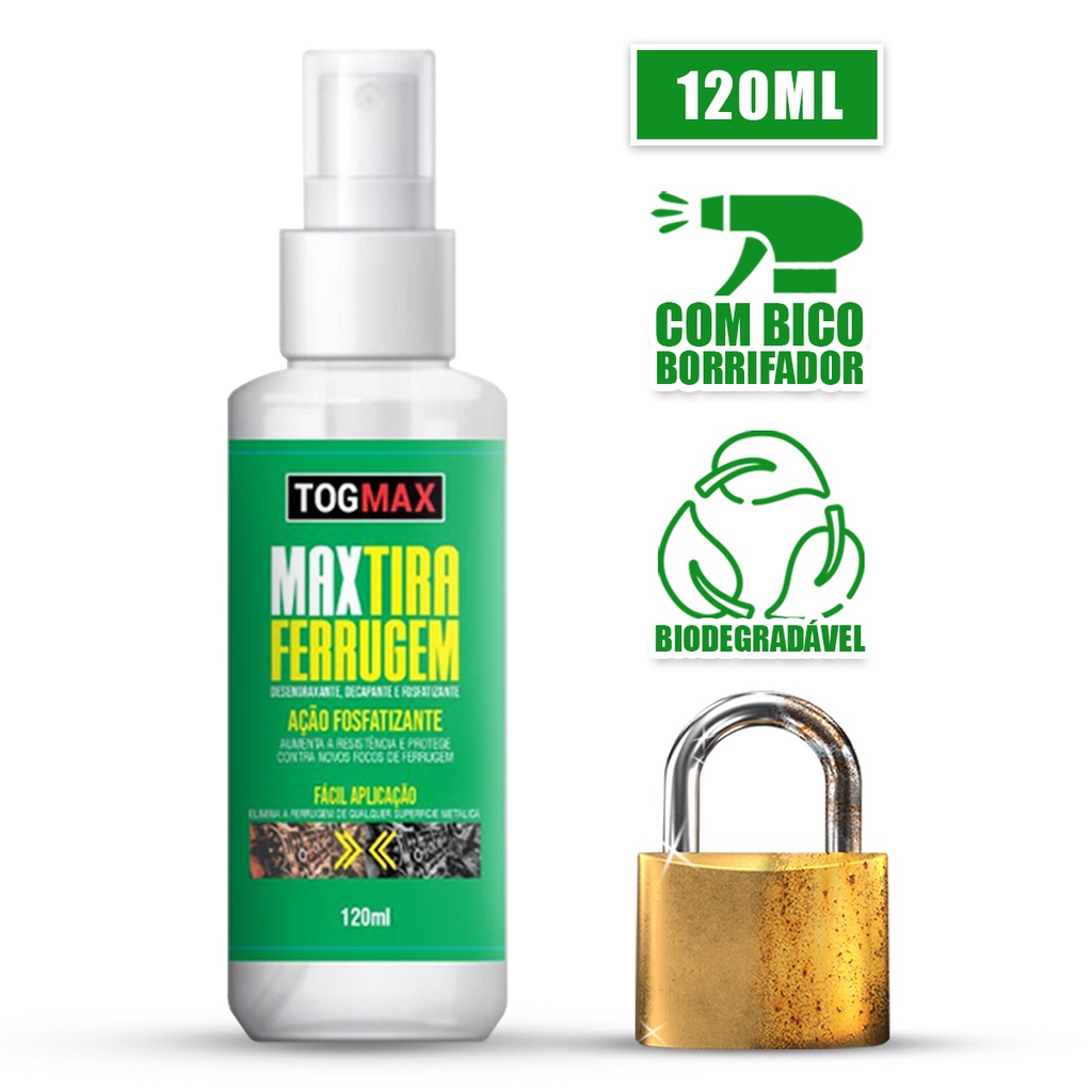 Removedor Ferrugem Max Tira Ultra Neutralizador Rápido em Aço Recupera Metal Corrosão 120ML Togmax
