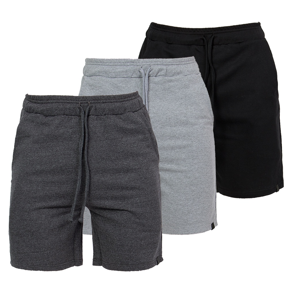 Kit 3 Bermuda Moletom Academia Short Esporte Fitness Casual Atacado
