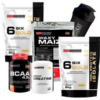 Kit 2x Whey Isolado Six Gold 2k + Waxy Maize 800g + Creatina 100g + BCAA 100g + Coqueteleira