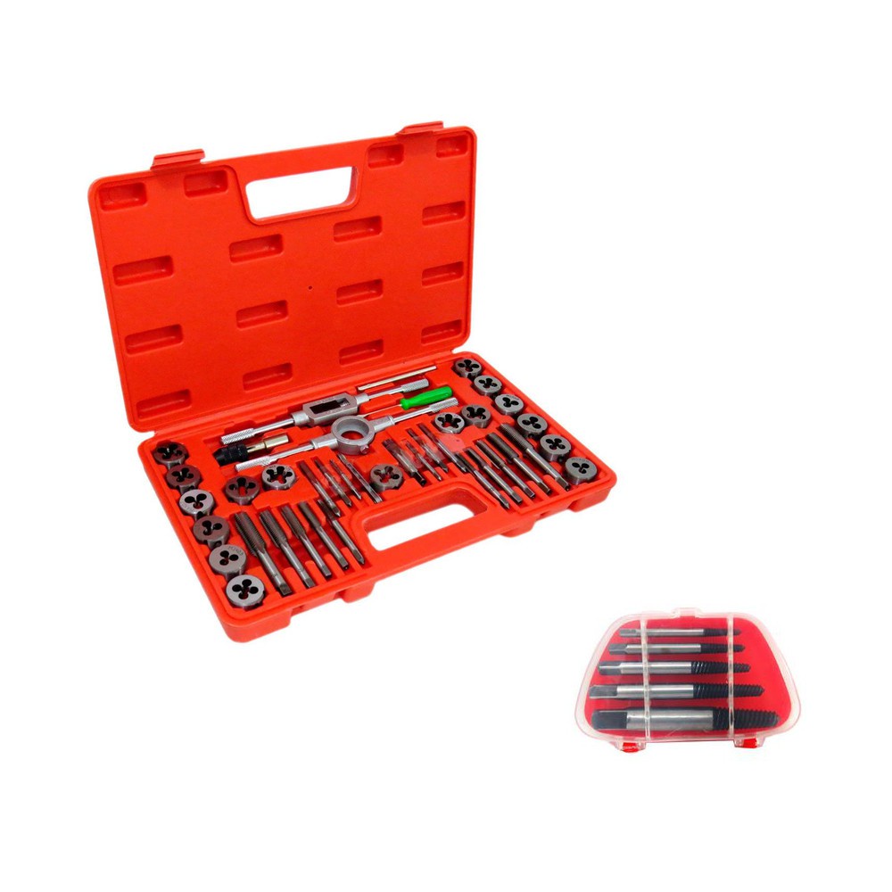 Jogo Macho e Tarracha Tarraxa Cossinete 40 Peças + Kit Extrator de Parafusos Para Metal Alumínio Rosca Interna Externa