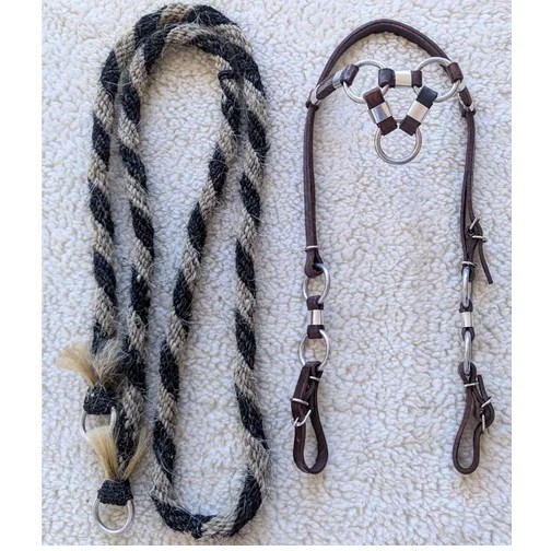 Rédea De Crina Cabelo + Cabeçada 3 Argolas Para Cavalo