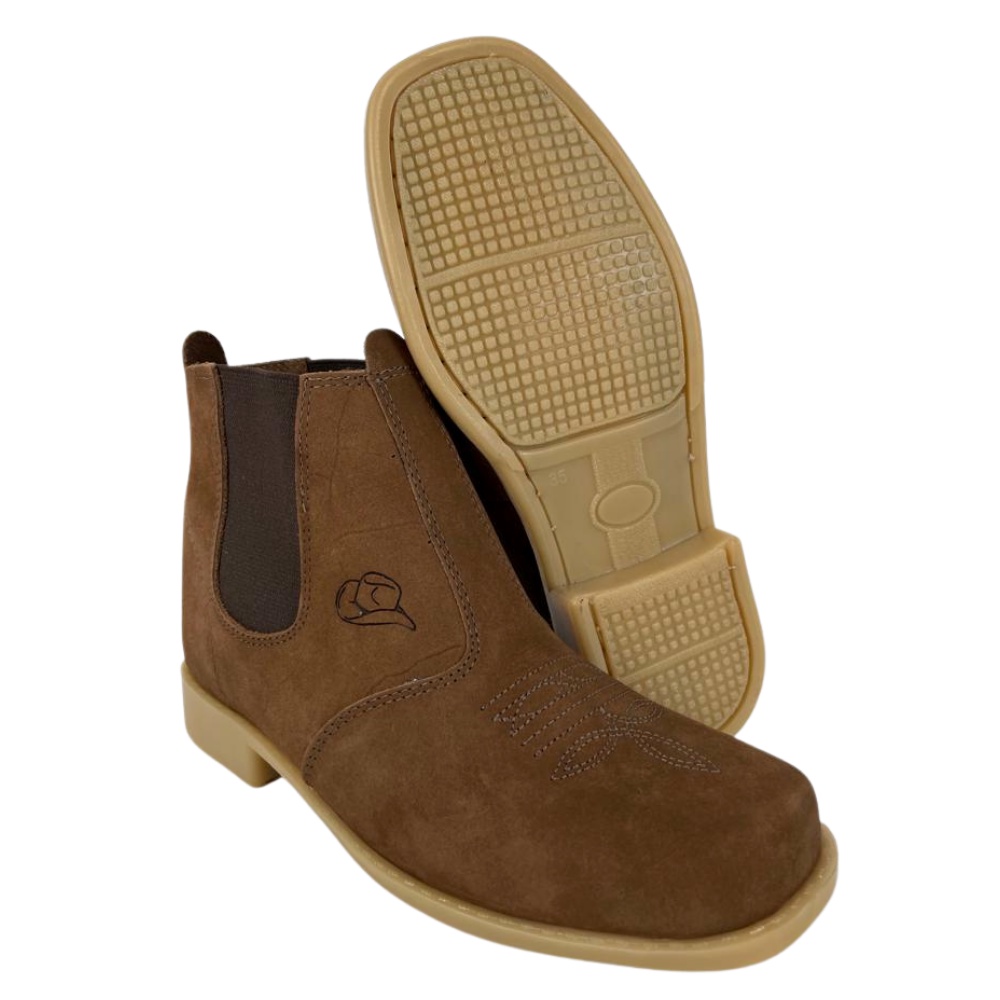 Botina Country Feminina Original Mexicana - Couro Nobuck Legítimo Ferrugem Marrom - Antiderrapante