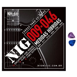 Encordoamento Para Guitarra NIG .009 Híbridas NH66 Cordas com 2 Palhetas