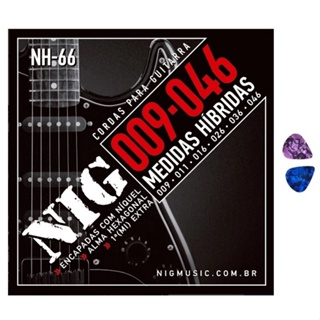 Encordoamento Para Guitarra NIG .009 Híbridas NH66 Cordas com 2 Palhetas em Oferta na Shopee