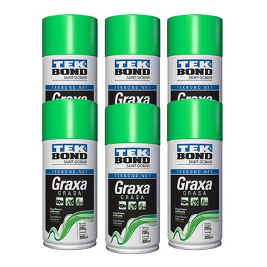 KIT 6 Graxa e Lubrificante Branca em Spray 200g / 300ml Tek Bond PROMOÇÃO