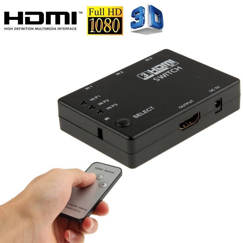 Interruptor HD 1080P 3D HDMI De 3 Portas Com Controle Remoto