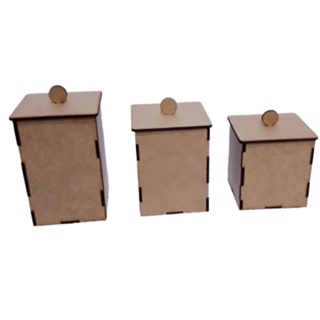 Trio de Potes liso com tampinha no MDF cru Para kit Higiene bebê Decorações artesanato em geral em Oferta na Shopee