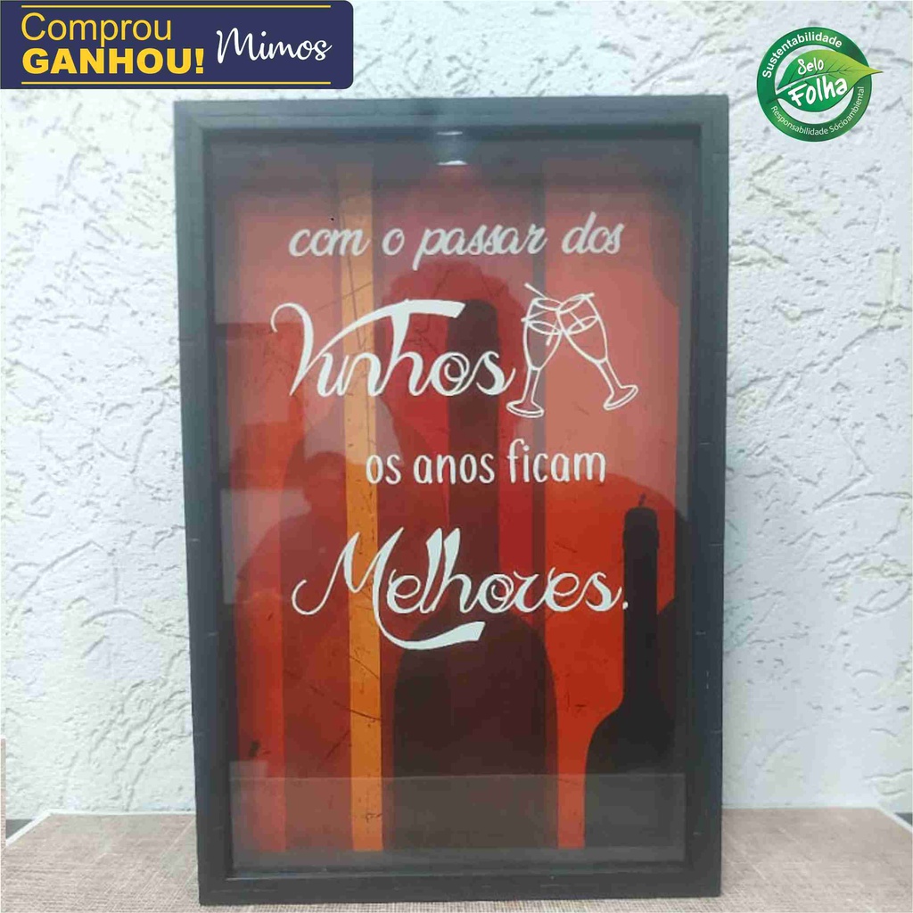 Quadro Porta Rolha de Vinho de parede grande Moldura de Madeira tampa de Vidro