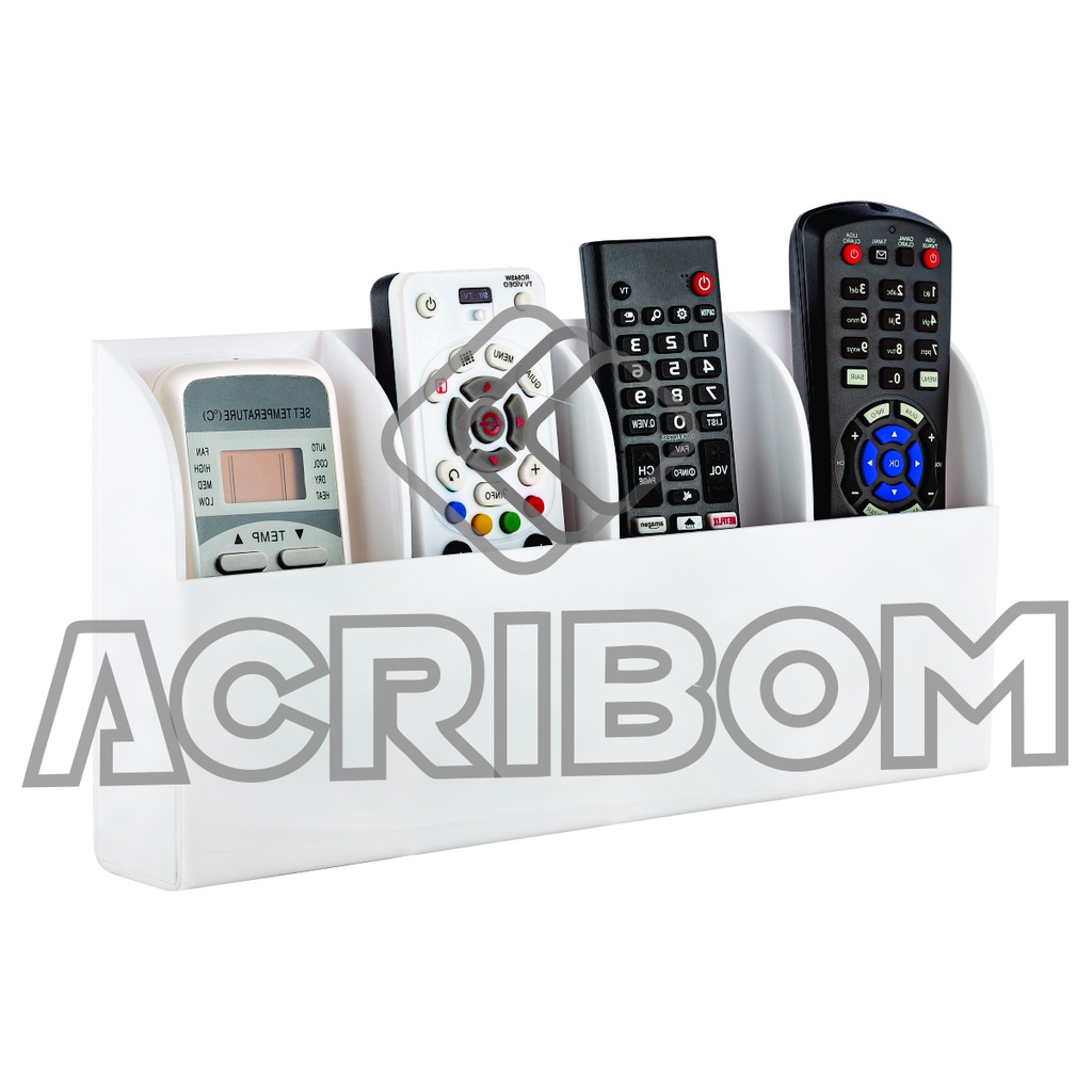 Suporte de Parede em Acrílico Branco Para Controle Remoto de TV ou Ar Condicionado - Porta Controle Remoto - Suporte Para 4 Controles - Acribom