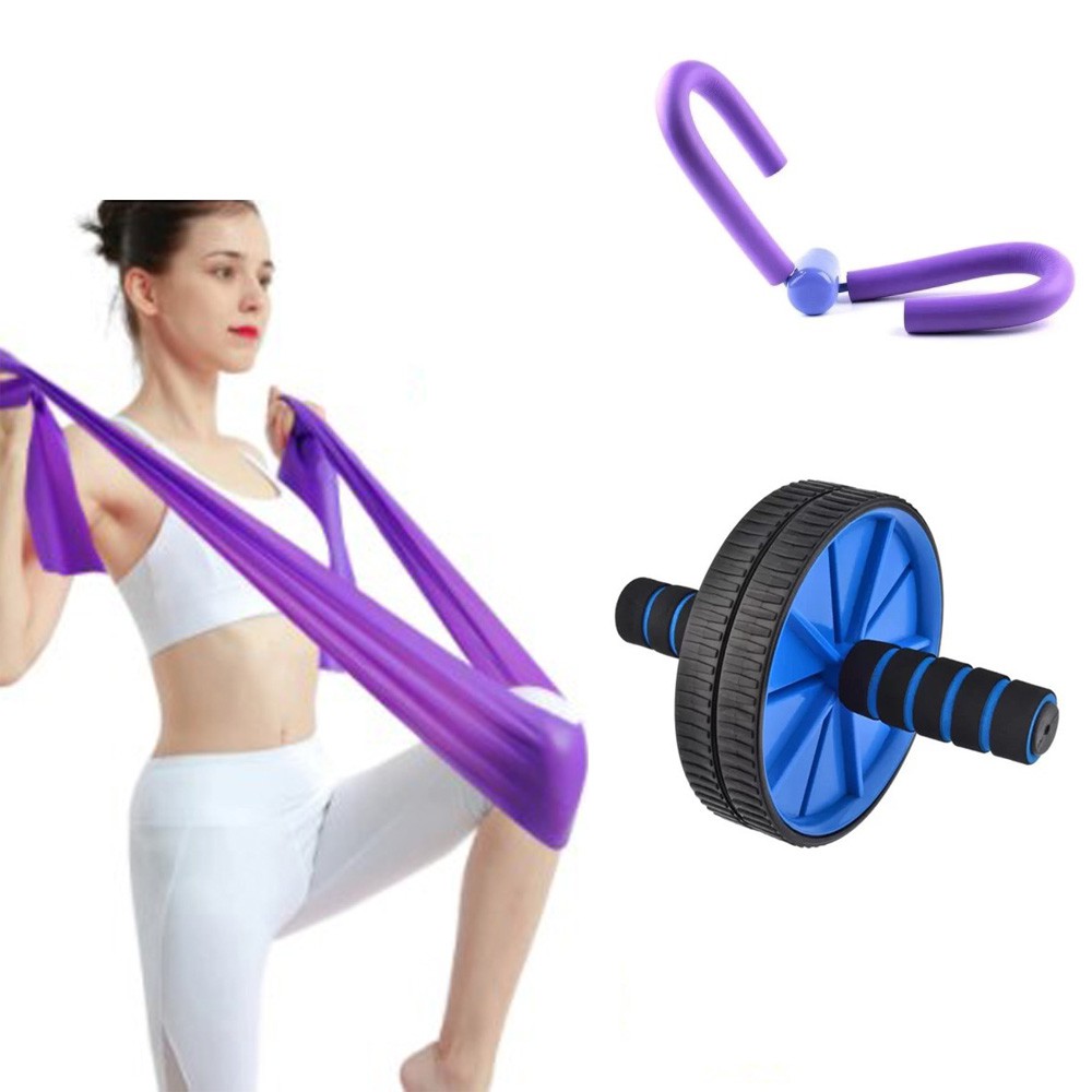 Kit Exercício Elástico Roda Abdominal Borboleta Malhação