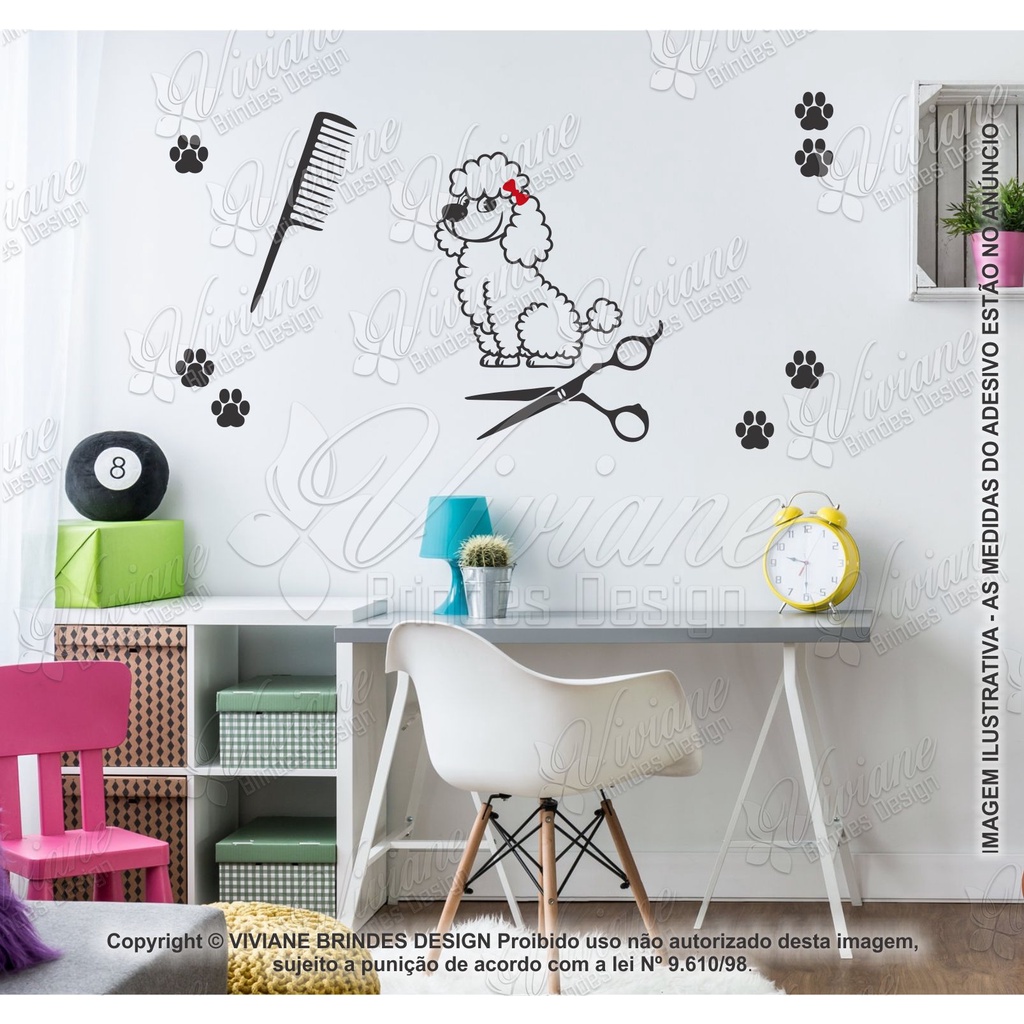 Adesivo Pet Shop Cachorro Dog poodle femea Patinhas Pente M19p