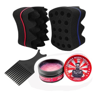 Kit 01 Esponja Nudred Dupla Classic Média Ø16mm Casca de Ovo + 01 Pom + Pente Garfo