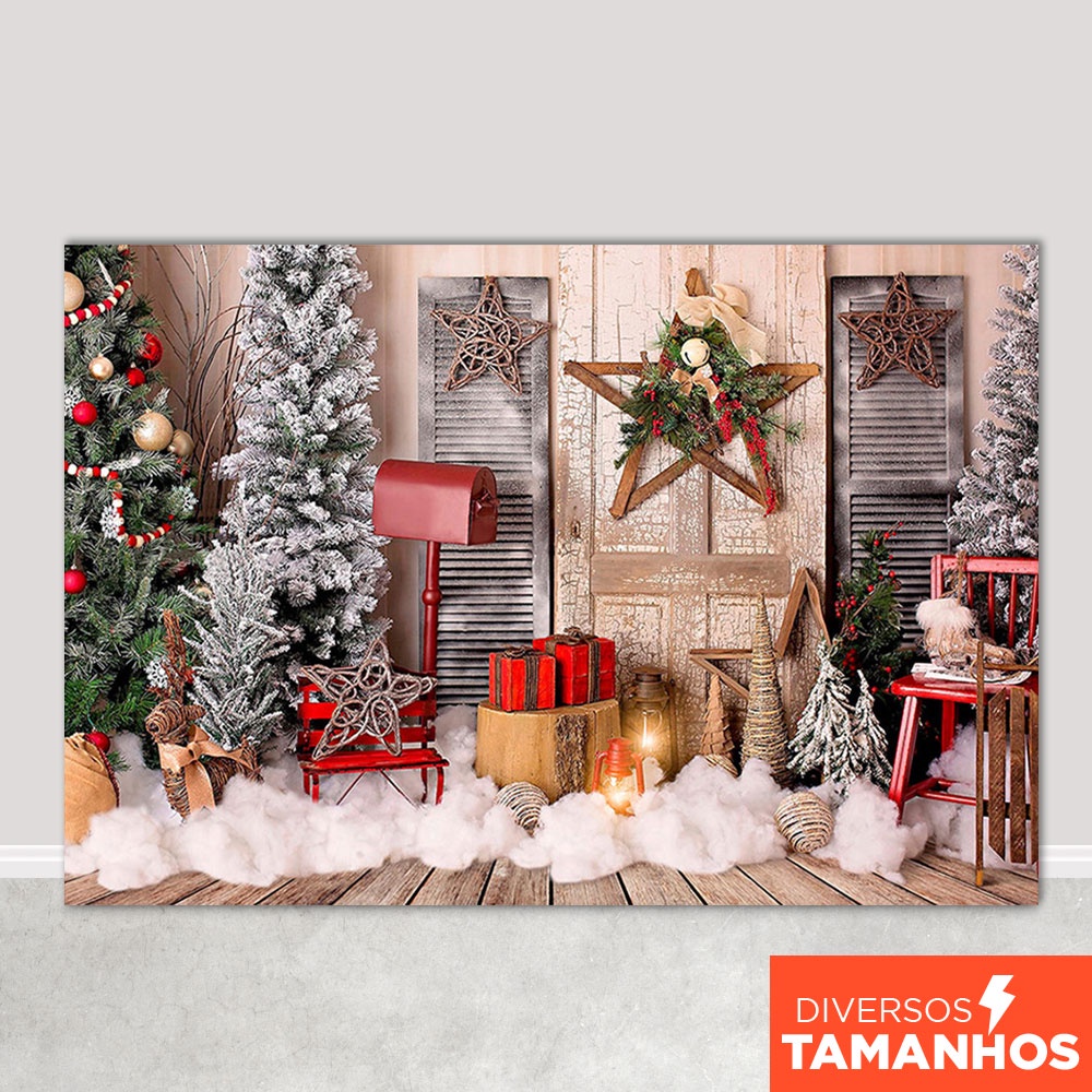 Fundo Fotográfico Natal Portas Rústicas Cenário Painel Em Tecido Sublimado em Oferta na Shopee