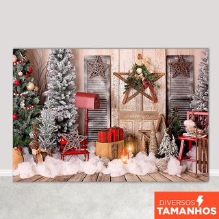 Fundo Fotográfico Natal Portas Rústicas Cenário Painel Em Tecido Sublimado