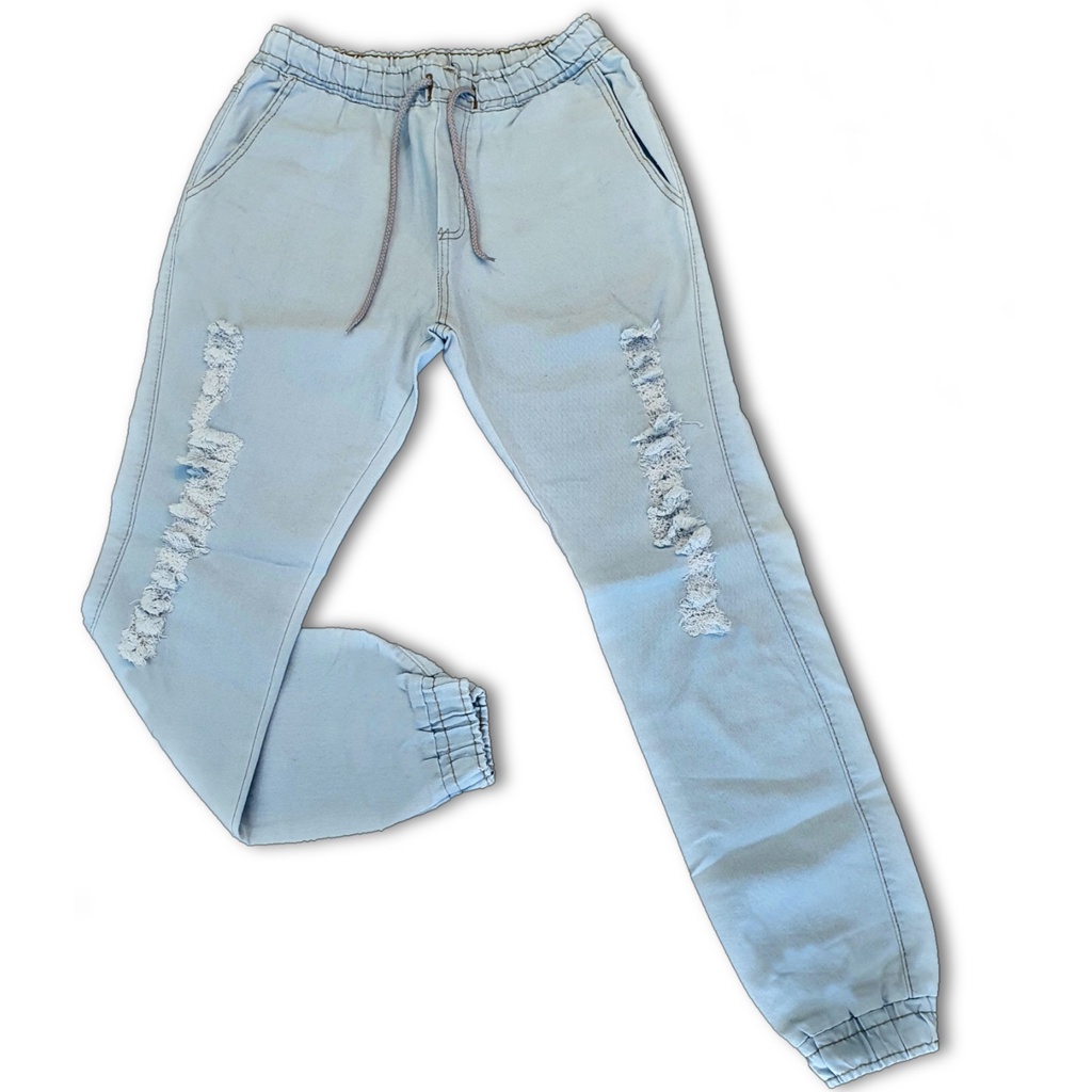 Calça Jeans Feminina Destroyed Jogger Azul