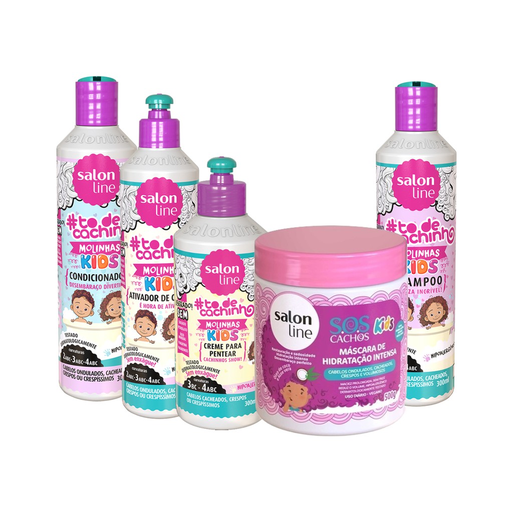 Kit Salon Line Infantil To De Cachos Kids Shampoo Condicionador Creme Pentear E Ativador Mascara Sos Kids 500g Shopee Brasil