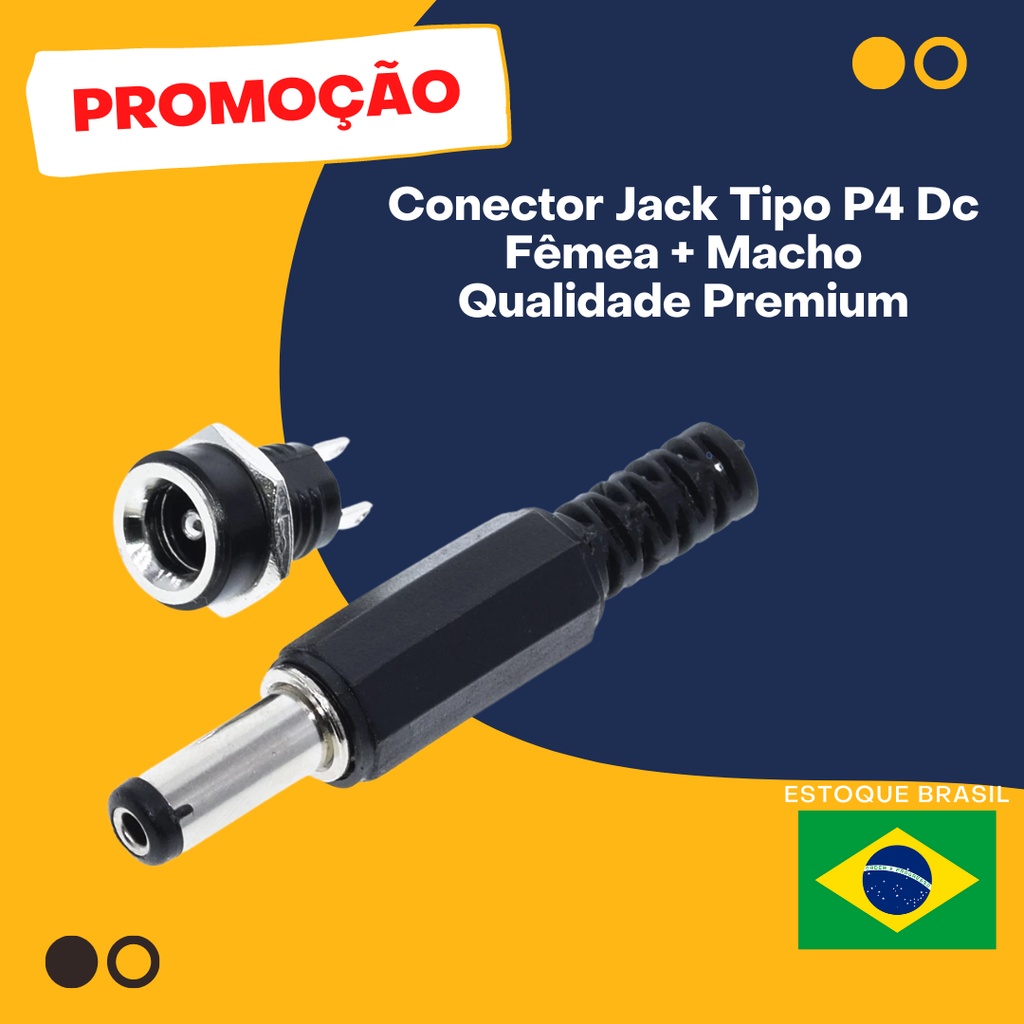 Conector Modelo Jack P4 macho e fêmea premium | Shopee Brasil