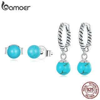 Bamoer Conjunto De Brincos De Prata 925 Com Fivelas De Orelha De Turquesa Simples Para Mulheres