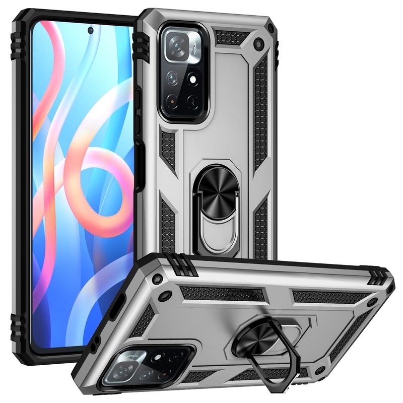 Custodia EASSGU Antiurto Per Redmi 10C / POCO C40 – Cover In Silicone Con Cavalletto Nascosto, Protezione Militare, Nero - 3