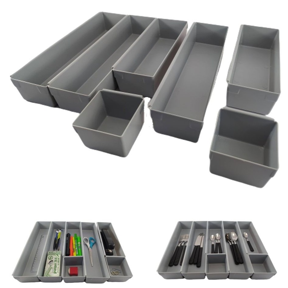 Organizador de Gavetas Separador Divisor Talheres Modular Cozinha Escritório Cor: CINZA 42724