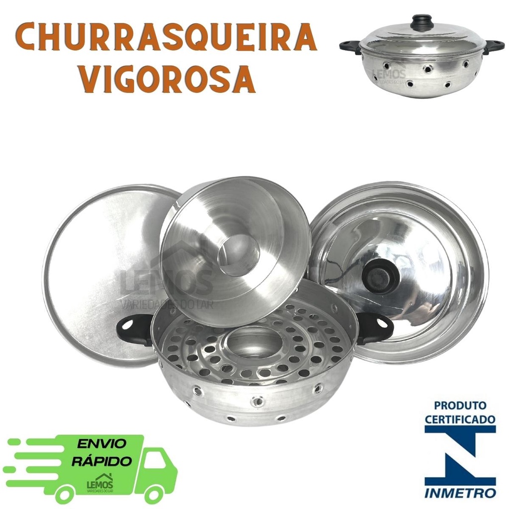 Churrasqueira Vigorosa Multiuso Em Aluminio Para Fogão 4 Em 1 N30 Polida Faz Bolo Pão Pizza Grelhados Churrasco