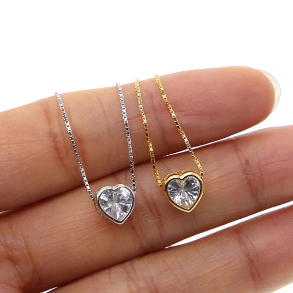 Colar Choker Com coração Ponto De Luz Folheado A Ouro 18k E Folheado Banhada A Prata 925