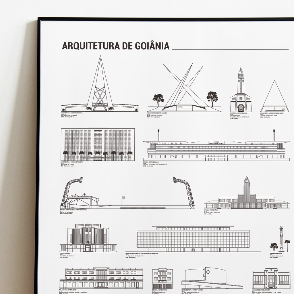 Pôster Arquitetura de Goiânia Ordem de Tamanho - A2 - Arte Estilo Minimalista Goiás Goiânia