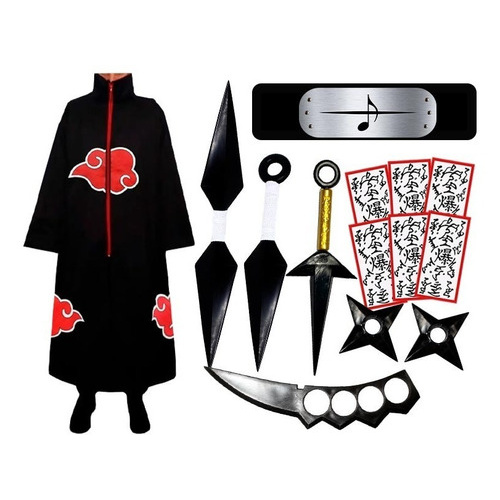 Kit Manto Capa Akatsuki Ninja Shuriken Kunai Orochimaru Top