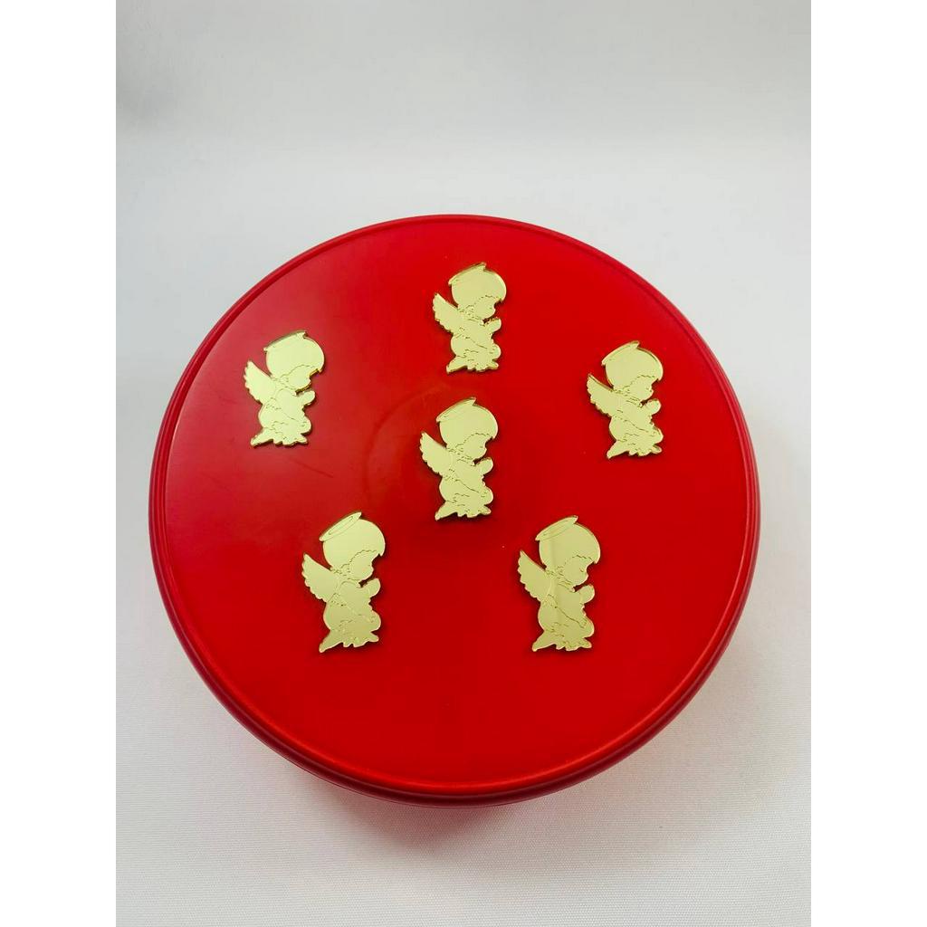 50 Aplique Anjo Rezando de Acrílico Espelhado Dourado - 4cm - Kit com 50 Unidades.