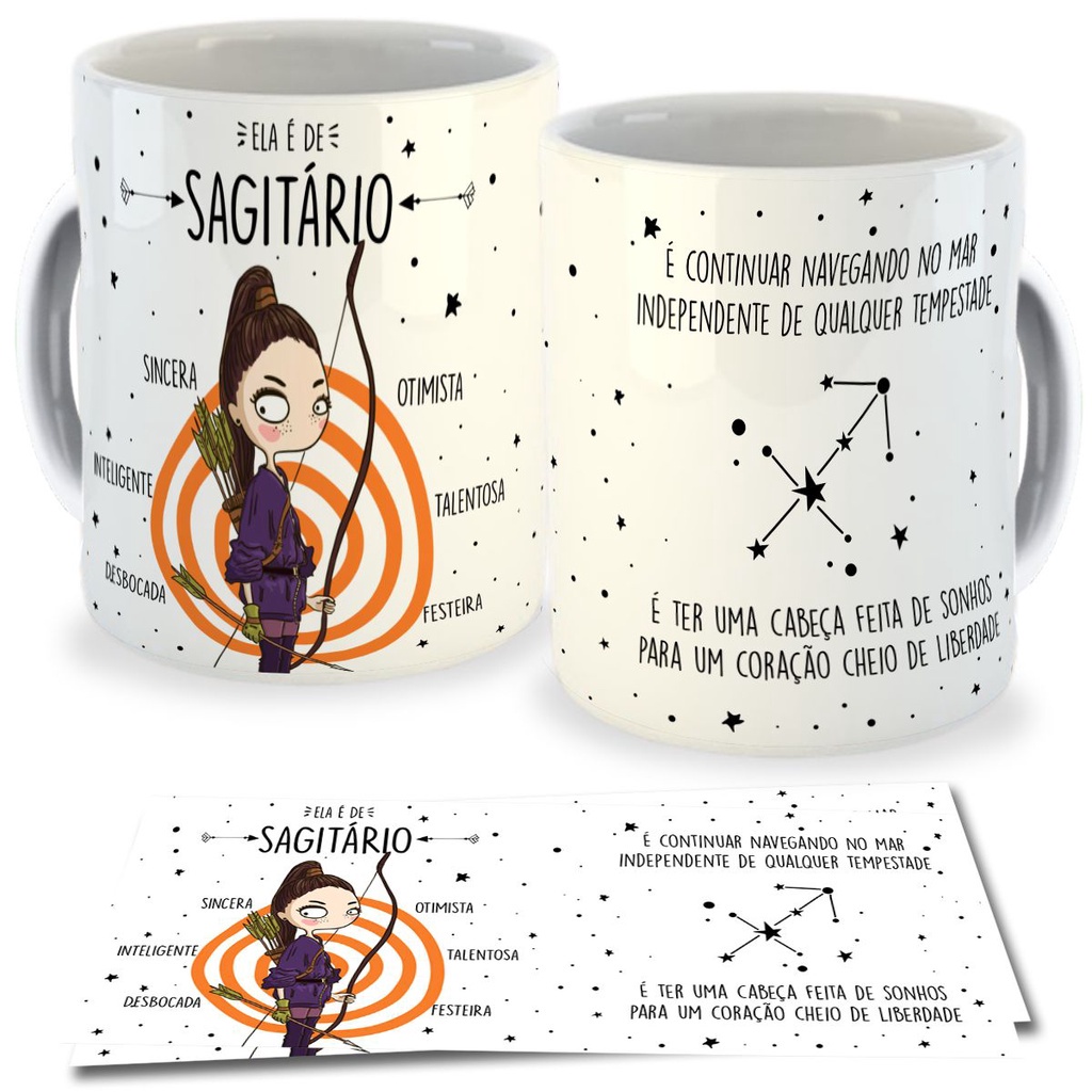Caneca Sagitário - Personalizada Signo Sagitario com Nome Sagitariana  Xicara de Porcelana para Presente 325ml 22/11 a 21/12