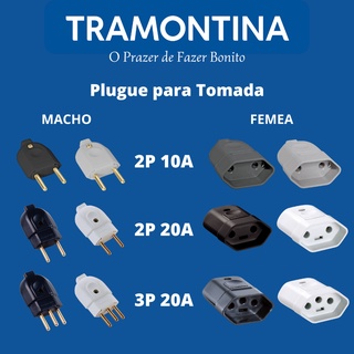Pino Plugue Tomada Macho e Femea 10A e 20A Resistente Tramontina