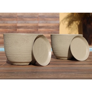 Kit com 2 Vasos de Planta Redondo Decorativo Bojo Escovado N1 26x20 com Prato em Oferta na Shopee