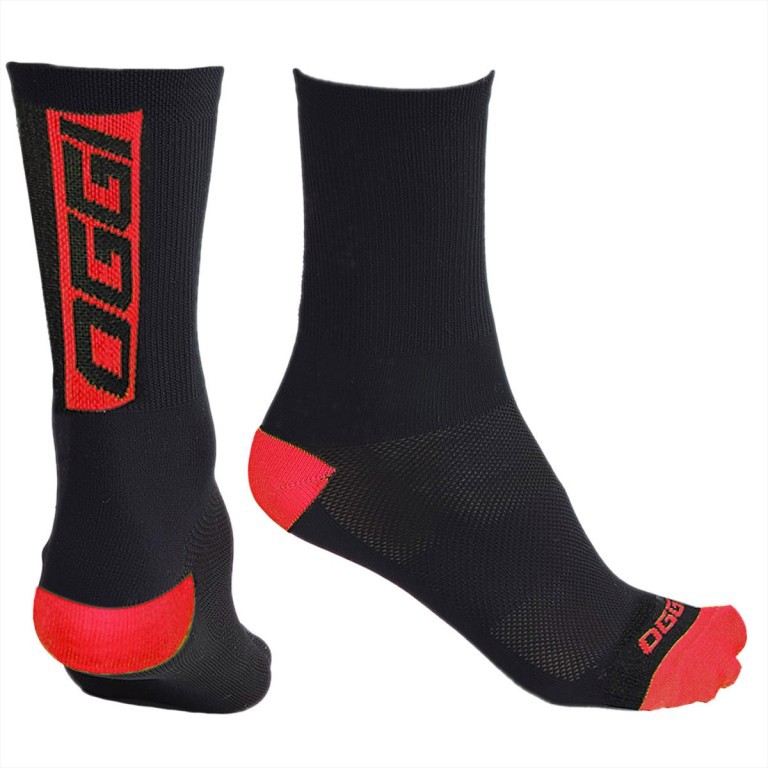 Meia Ciclista Oggi Preto com vermelho Original Cano Médio Ciclismo