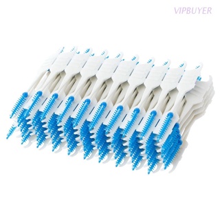 Vip 120 Pcs Dupla Cabeça Fio Higiene Escova Silicone Interdental Pé Palito