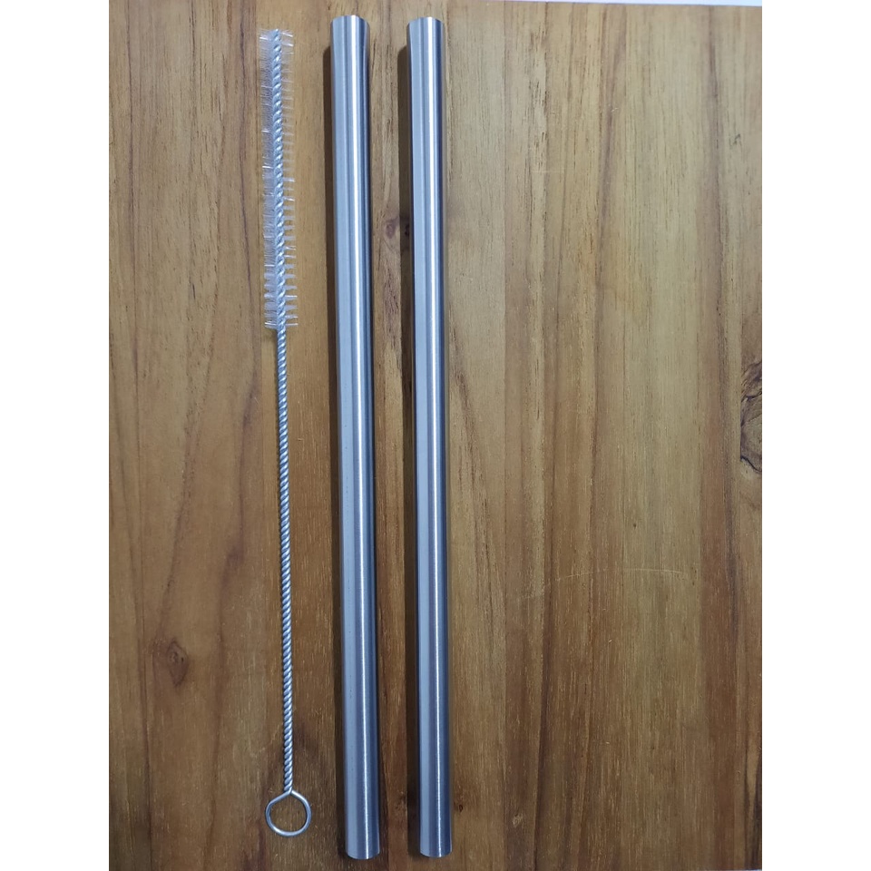 Kit 3 peças com 2 Canudos de aço inox para milk shake reutilizável sustentável + 1 escova de limpeza