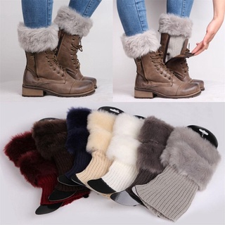 SR Meia Feminina De Crochê Com Pelo Artificial/Quente Para Inverno/Bota Tipo Polaina