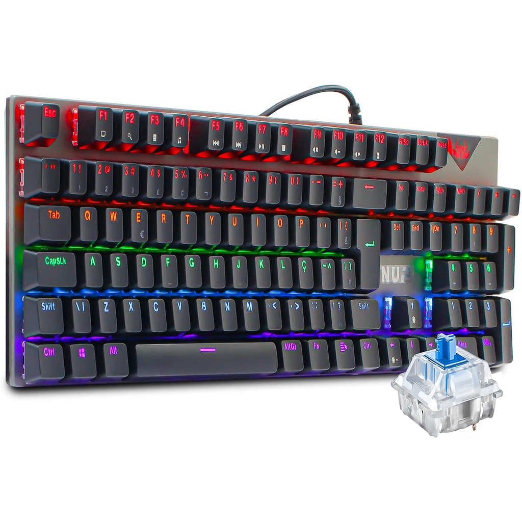 Teclado Gamer Knup Semi Mecanico Kp-tm010 Qwerty Outemu Diy Blue Português Brasil Cor Preto Com Luz Rainbow