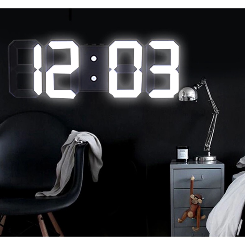 Relógio Digital 3D Parede Mesa Branca Recarregável Decoração Quarto