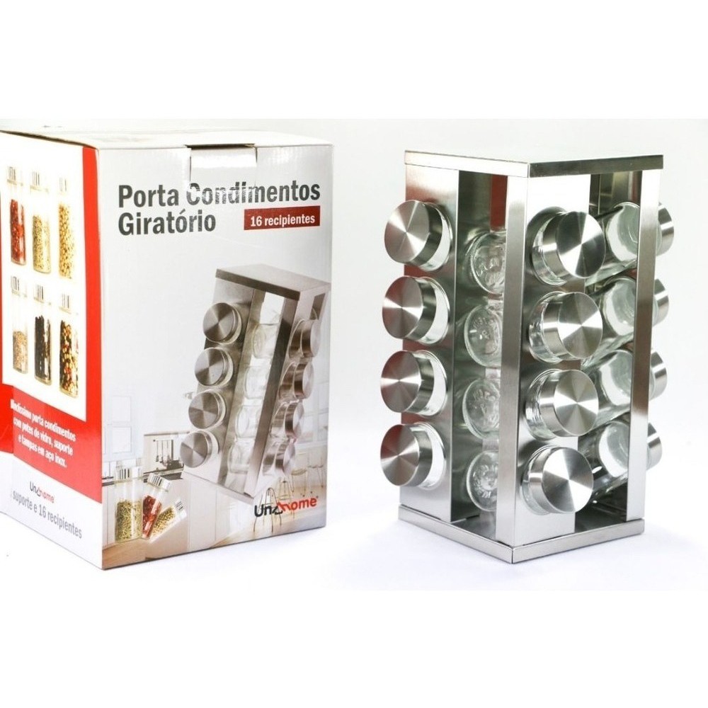 Porta Tempero Condimento Inox 16 Potes  Suporte Giratório