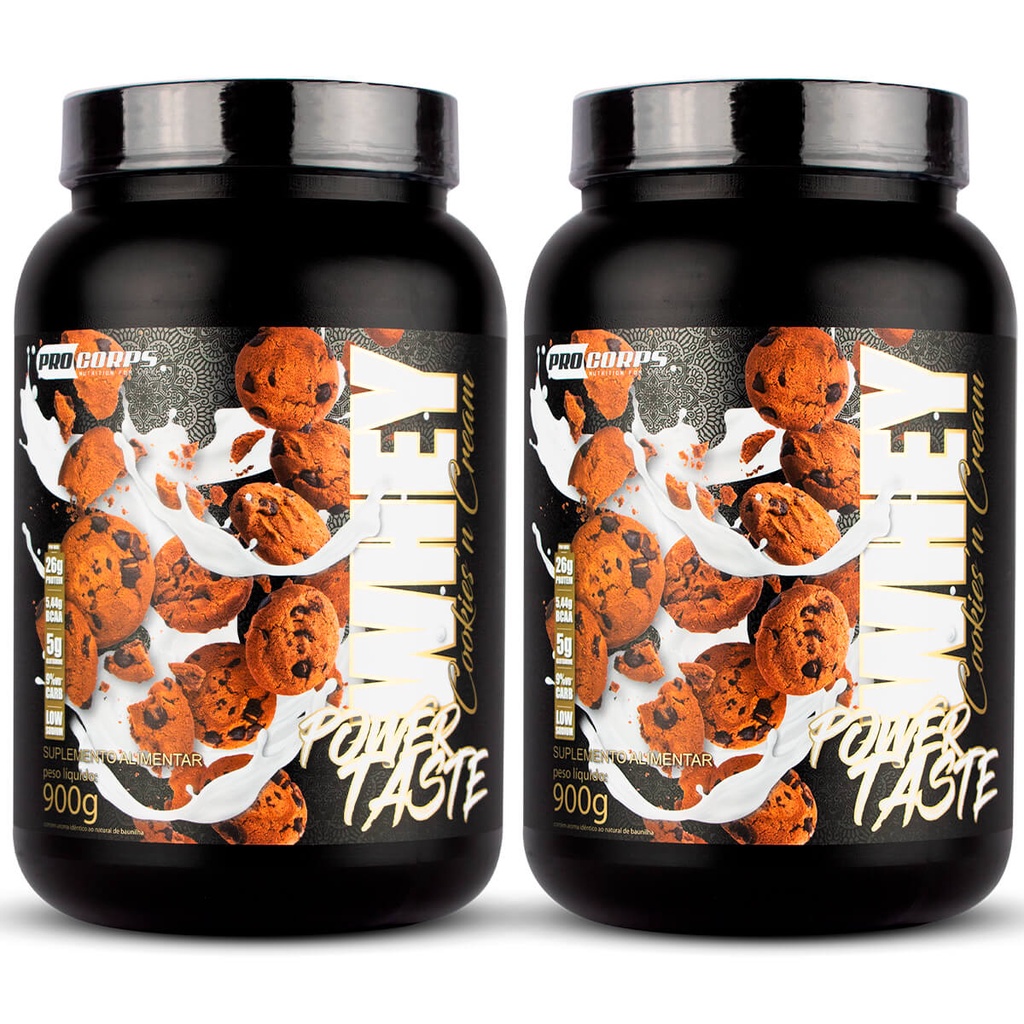 Kit 2x Whey Protein Power Taste 900g Alta Proteína WPH WPI WPC Ganho de Massa Sabor Premium