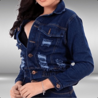 Jaqueta Jeans Azul Escuro Com A Barra Com Elástico