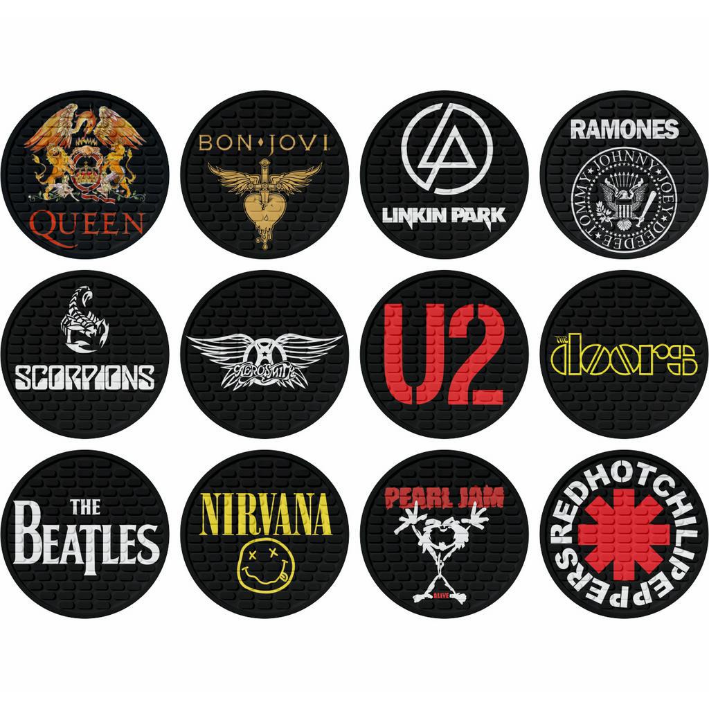 Porta Copos Bandas de Rock Medida 9 cm com Impressão Digital Emborrachado em Alto Relevo Premium em Oferta na Shopee